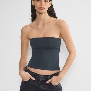 Babaton Dark Blue Strapless Crop Top